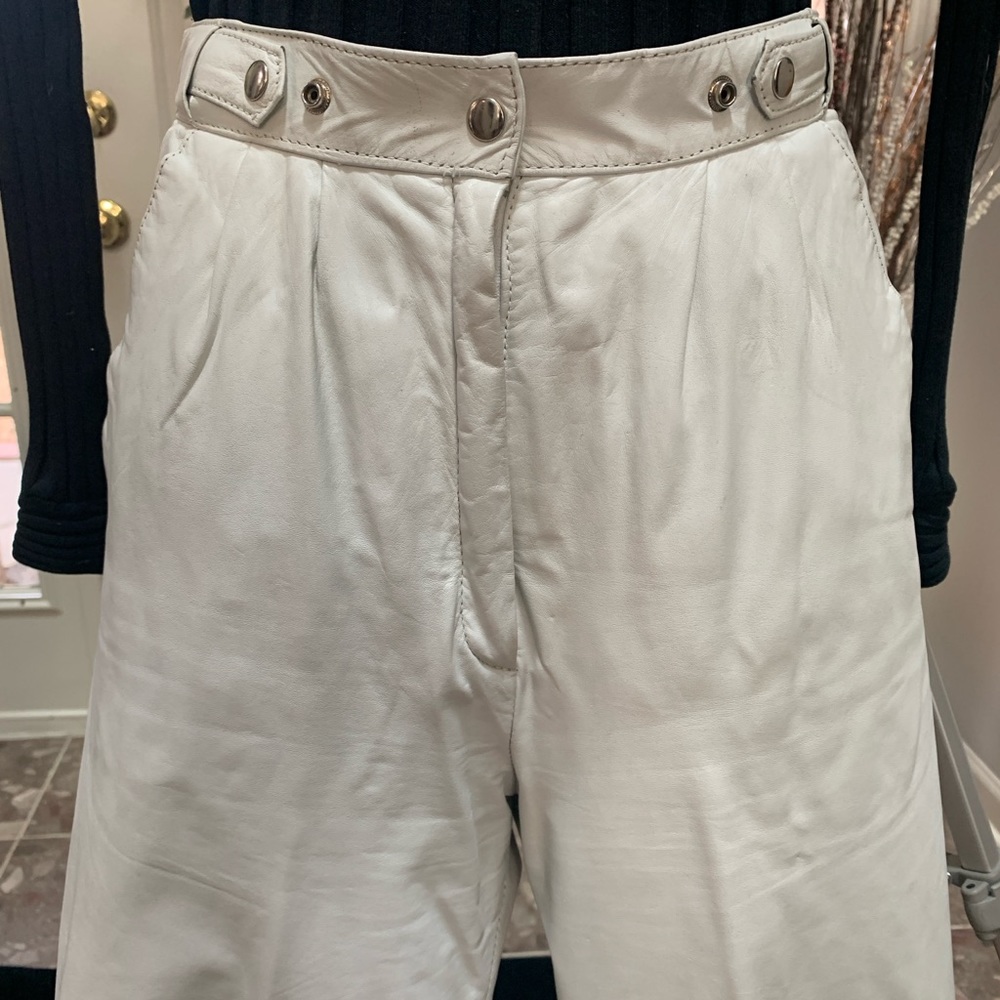 Genuine leather pants, soft and durable…white cowhide leather lined in taffeta!